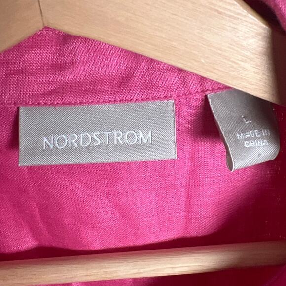 Nordstrom Large Pink Linen Button Down Women Shirt Blouse - Picture 3 of 6